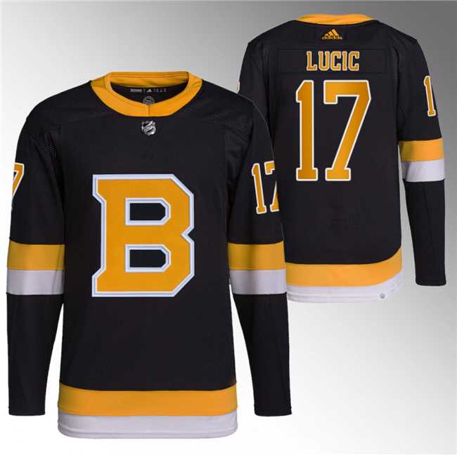 Mens Boston Bruins #17 Milan Lucic Black Home Breakaway Stitched Jersey